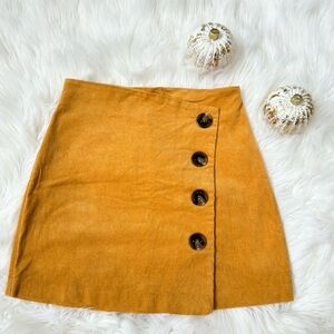 Miami Mustard Yellow Cotton Ribbed Corduroy Short Overlap Skirt Stretch Retro S